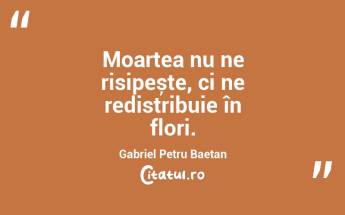 Moartea nu ne risipește, ci ne redistribuie în flori. Gabriel Petru Baetan...