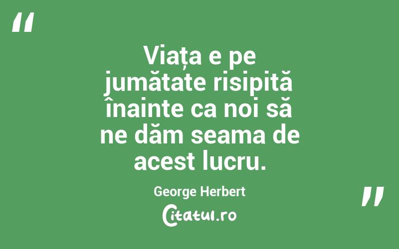 Viaţa e pe jumătate risipită înainte ca noi să ne dăm seama de acest lucru. George Herbert
