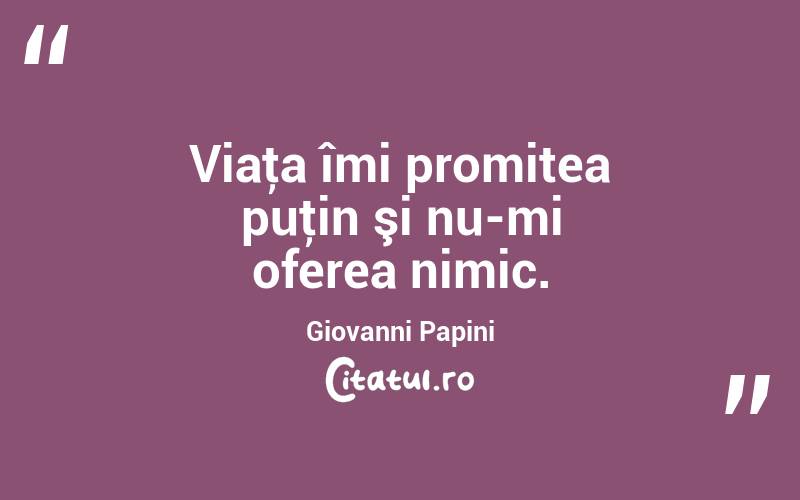 Viaţa îmi promitea puţin şi nu-mi oferea nimic. Giovanni Papini
