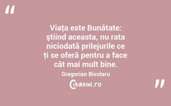 Viaţa este Bunătate: ştiind aceasta, nu rata niciodată prilejurile ce ţi se oferă pentru a face cât mai mult bine. Gregorian Bivolaru...