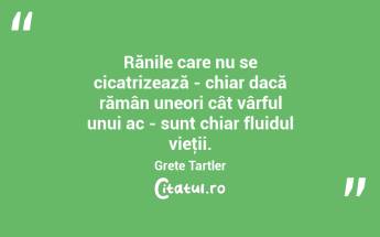 Rănile care nu se cicatrizează - chiar dacă rămân uneori cât vârful unui ac - sunt chiar fluidul vieţii. Grete Tartler...
