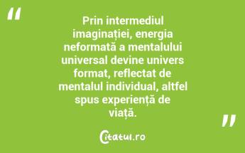 Prin intermediul imaginaţiei, energia neformată a mentalului universal devine univers format, reflectat de mentalul individual, altfel spus experienţă de viaţă. ...