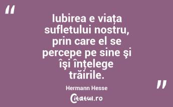 Iubirea e viaţa sufletului nostru, prin care el se percepe pe sine şi îşi înţelege trăirile. Hermann Hesse...