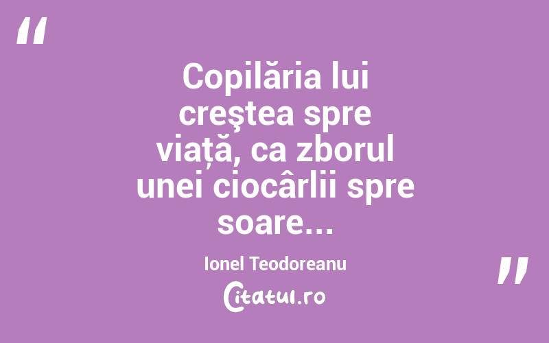 Copilăria lui creştea spre viaţă, ca zborul unei ciocârlii spre soare... Ionel Teodoreanu

