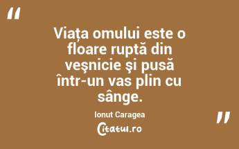 Viaţa omului este o floare ruptă din veşnicie şi pusă într-un vas plin cu sânge. Ionuț Caragea...
