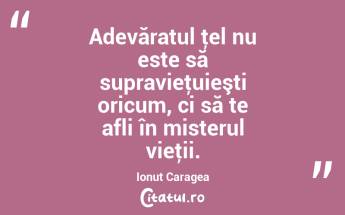 Adevăratul ţel nu este să supravieţuieşti oricum, ci să te afli în misterul vieţii. Ionuț Caragea...