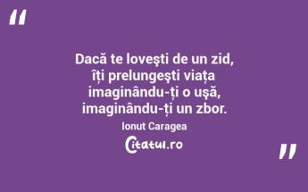 Dacă te loveşti de un zid, îţi prelungeşti viaţa imaginându-ţi o uşă, imaginându-ţi un zbor. Ionuț Caragea...