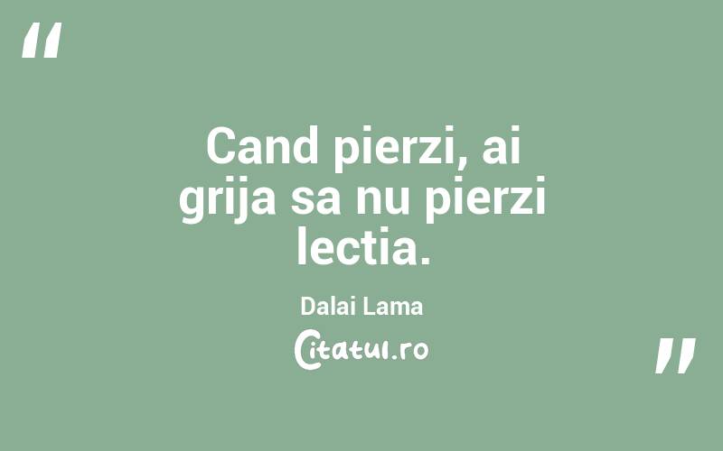 Cand pierzi, ai grija sa nu pierzi lectia. Dalai Lama
