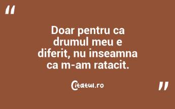 Doar pentru ca drumul meu e diferit, nu inseamna ca m-am ratacit.  ...