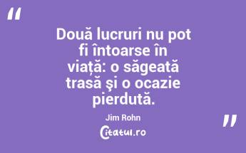 Două lucruri nu pot fi întoarse în viaţă: o săgeată trasă şi o ocazie pierdută. Jim Rohn...