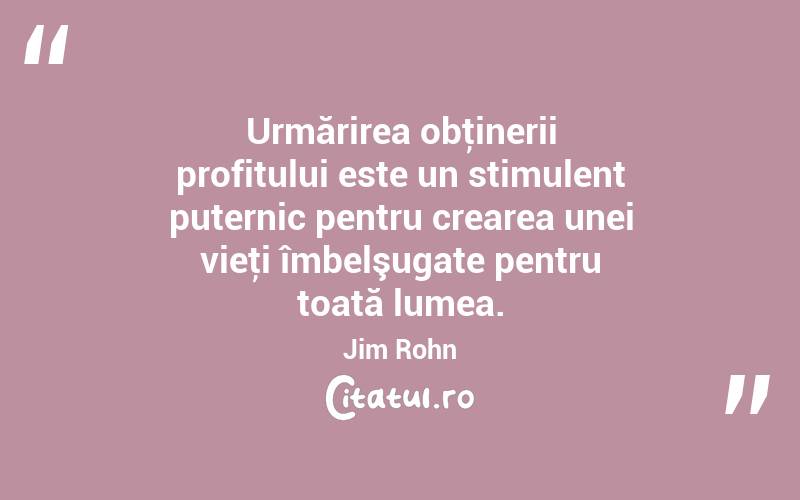 Urmărirea obţinerii profitului este un stimulent puternic pentru crearea unei vieţi îmbelşugate pentru toată lumea. Jim Rohn
