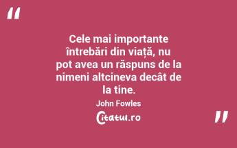 Cele mai importante întrebări din viaţă, nu pot avea un răspuns de la nimeni altcineva decât de la tine. John Fowles...