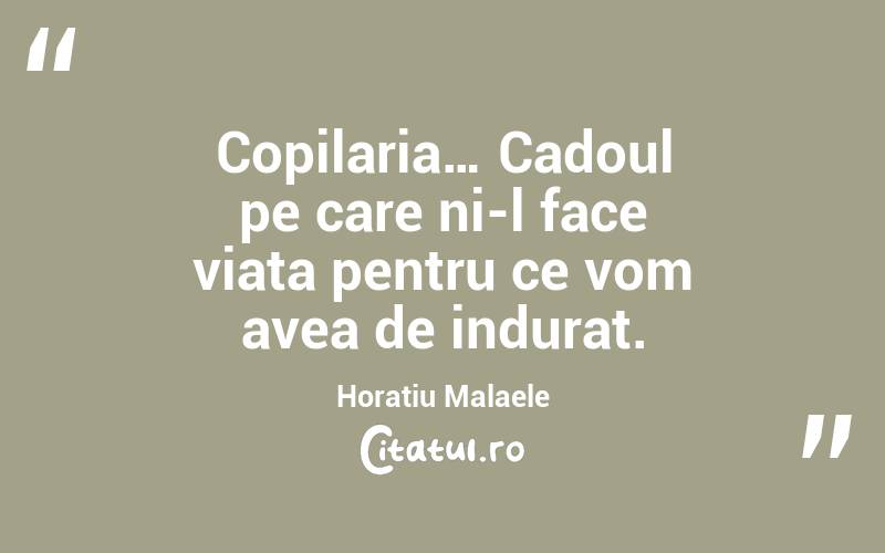 Copilaria… Cadoul pe care ni-l face viata pentru ce vom avea de indurat. Horatiu Malaele