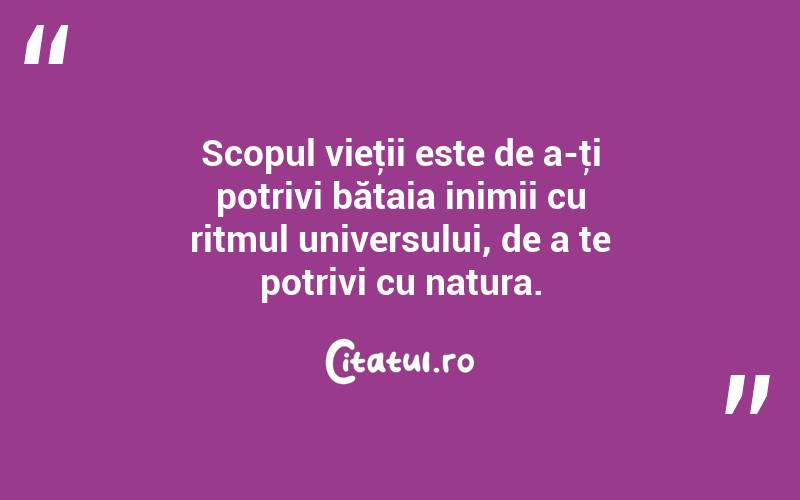 Scopul vieţii este de a-ţi potrivi bătaia inimii cu ritmul universului, de a te potrivi cu natura. 