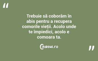 Trebuie să coborâm în abis pentru a recupera comorile vieţii. Acolo unde te împiedici, acolo e comoara ta. ...