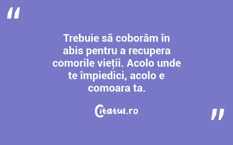 Trebuie să coborâm în abis pentru a recupera comorile vieţii. Acolo unde te împiedici, acolo e comoara ta. 
