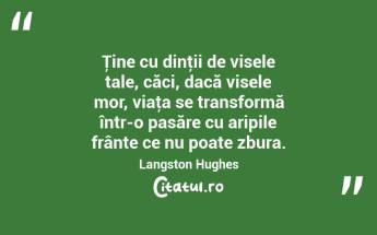 Ţine cu dinţii de visele tale, căci, dacă visele mor, viaţa se transformă într-o pasăre cu aripile frânte ce nu poate zbura. Langston Hughes...
