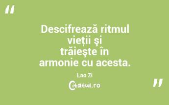 Descifrează ritmul vieţii şi trăieşte în armonie cu acesta. Lao Zi...