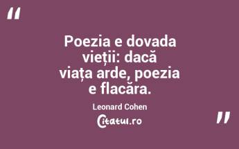 Poezia e dovada vieţii: dacă viaţa arde, poezia e flacăra. Leonard Cohen...