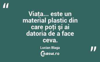 Viaţa... este un material plastic din care poţi şi ai datoria de a face ceva. Lucian Blaga...