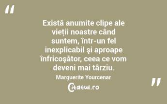 Există anumite clipe ale vieţii noastre când suntem, într-un fel inexplicabil şi aproape înfricoşător, ceea ce vom deveni mai târziu. Marguerite Yourcenar...
