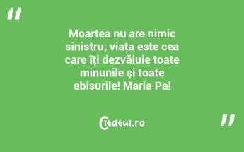 Moartea nu are nimic sinistru; viaţa este cea care îţi dezvăluie toate minunile şi toate abisurile! Maria Pal...