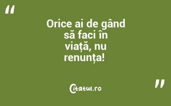 Orice ai de gând să faci în viaţă, nu renunţa! ...