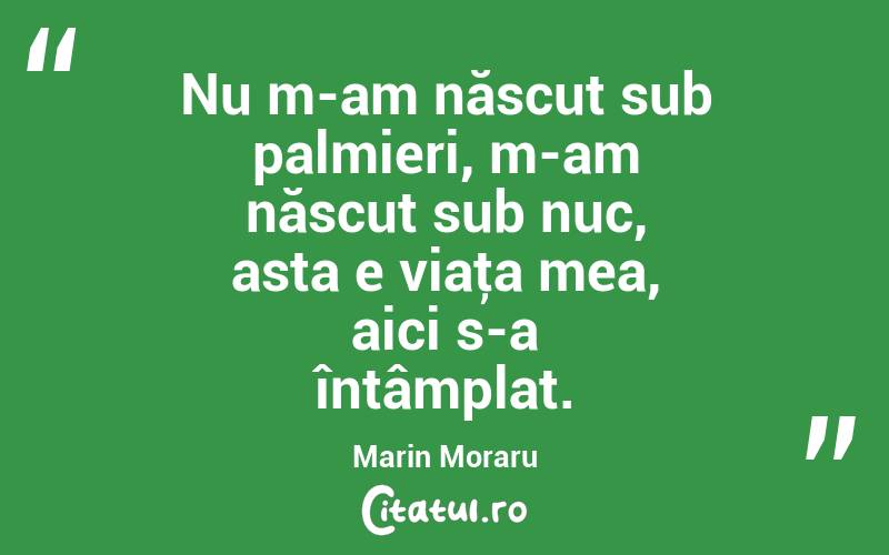 Nu m-am născut sub palmieri, m-am născut sub nuc, asta e viaţa mea, aici s-a întâmplat. Marin Moraru
