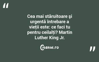 Cea mai stăruitoare şi urgentă întrebare a vieţii este: ce faci tu pentru ceilalţi? Martin Luther King Jr....