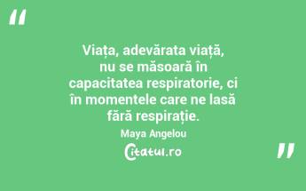Viaţa, adevărata viaţă, nu se măsoară în capacitatea respiratorie, ci în momentele care ne lasă fără respiraţie. Maya Angelou...