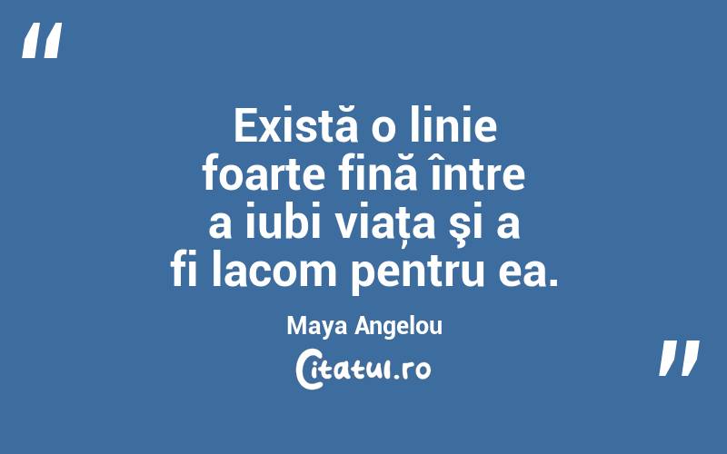 Există o linie foarte fină între a iubi viaţa şi a fi lacom pentru ea. Maya Angelou
