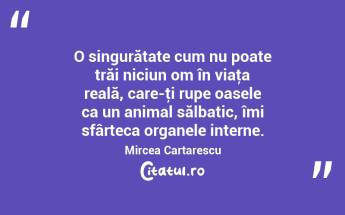 O singurătate cum nu poate trăi niciun om în viaţa reală, care-ţi rupe oasele ca un animal sălbatic, îmi sfârteca organele interne. Mircea Cartarescu...