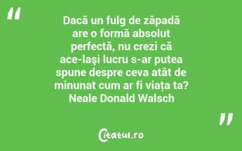 Dacă un fulg de zăpadă are o formă absolut perfectă, nu crezi că ace­laşi lucru s-ar putea spune despre ceva atât de minunat cum ar fi viaţa ta? Neale Donald Walsch...
