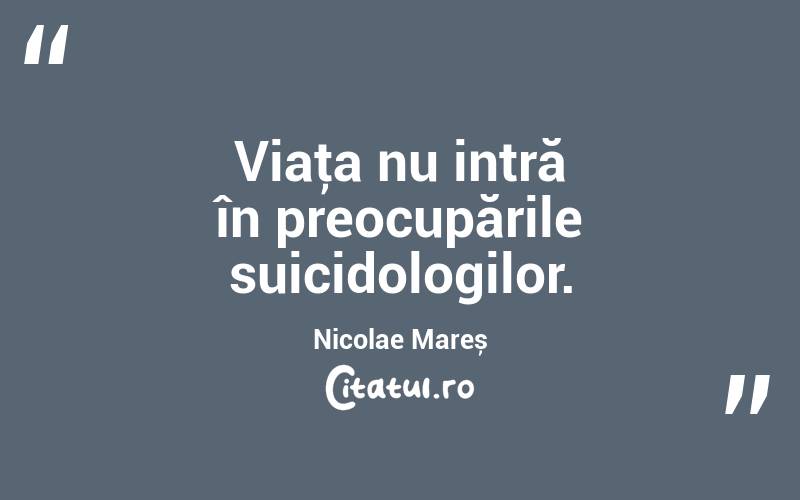 Viaţa nu intră în preocupările suicidologilor. Nicolae Mareș