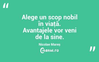 Alege un scop nobil în viaţă. Avantajele vor veni de la sine. Nicolae Mareș...