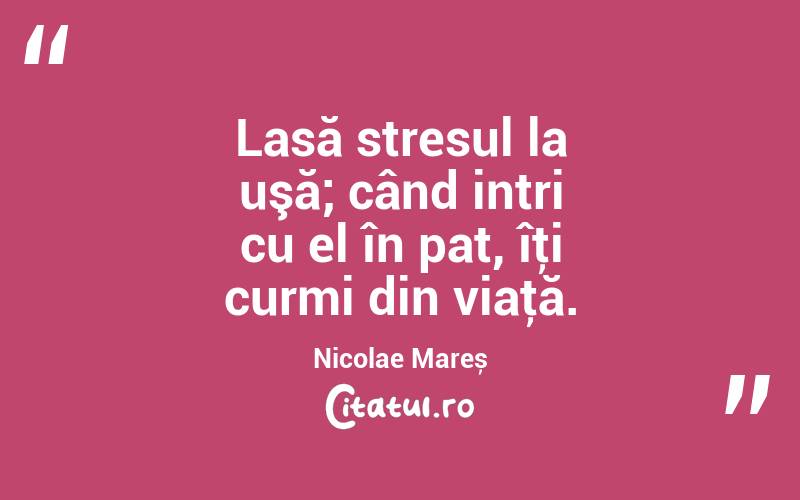 Lasă stresul la uşă; când intri cu el în pat, îţi curmi din viaţă. Nicolae Mareș