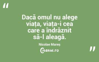Dacă omul nu alege viaţa, viaţa-i cea care a îndrăznit să-l aleagă. Nicolae Mareș...