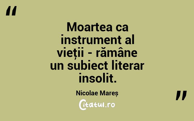 Moartea ca instrument al vieţii - rămâne un subiect literar insolit. Nicolae Mareș
