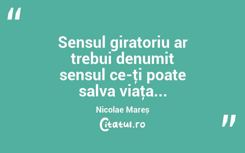Sensul giratoriu ar trebui denumit sensul ce-ţi poate salva viaţa... Nicolae Mareș
