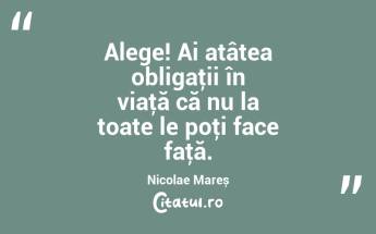 Alege! Ai atâtea obligaţii în viaţă că nu la toate le poţi face faţă. Nicolae Mareș...
