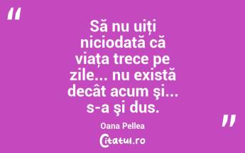 Să nu uiţi niciodată că viaţa trece pe zile... nu există decât acum şi... s-a şi dus. Oana Pellea...