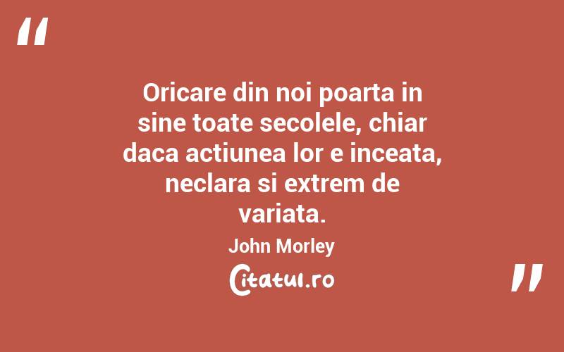 Oricare din noi poarta in sine toate secolele, chiar daca actiunea lor e inceata, neclara si extrem de variata.  John Morley