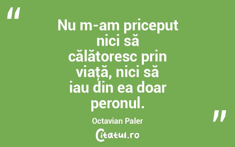 Nu m-am priceput nici să călătoresc prin viaţă, nici să iau din ea doar peronul. Octavian Paler