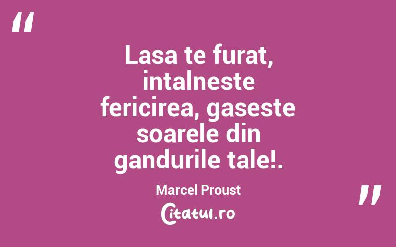 Lasa te furat, intalneste fericirea, gaseste soarele din gandurile tale!. Marcel Proust
