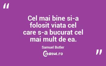 Cel mai bine si-a folosit viata cel care s-a bucurat cel mai mult de ea. Samuel Butler...