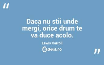 Daca nu stii unde mergi, orice drum te va duce acolo. Lewis Carroll...