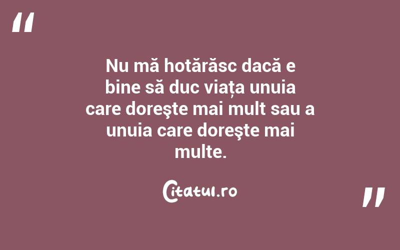 Nu mă hotărăsc dacă e bine să duc viaţa unuia care doreşte mai mult sau a unuia care doreşte mai multe. 
