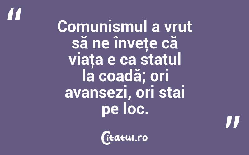 Comunismul a vrut să ne înveţe că viaţa e ca statul la coadă; ori avansezi, ori stai pe loc. 