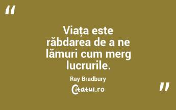 Viaţa este răbdarea de a ne lămuri cum merg lucrurile. Ray Bradbury...