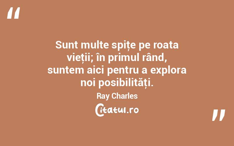 Sunt multe spiţe pe roata vieţii; în primul rând, suntem aici pentru a explora noi posibilităţi. Ray Charles